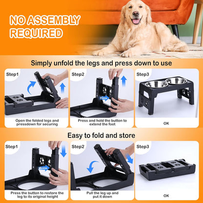 LALOBLUE Elevated Dog Bowls, Raised Dog Bowl with 2 Stainless Steel Dog Food Bowls, Dog Bowls Stand Adjusts to 5 Heights 2.95", 8.46", 9.65", 10.82", 12.01" for Small Medium Large Dogs Cats Pets,Black