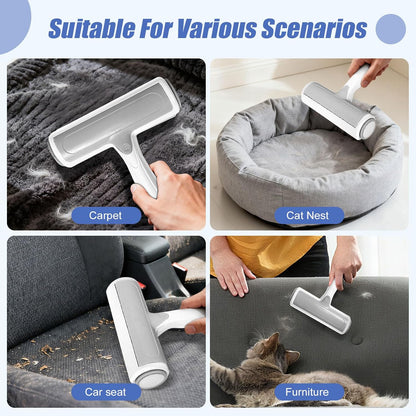 Roller Pet Hair Remover – Reusable Lint Roller for Dog & Cat Hair on Furniture, Couch, Carpet, Rugs, Bedding & Car – Portable, Eco-Friendly (White Gray)
