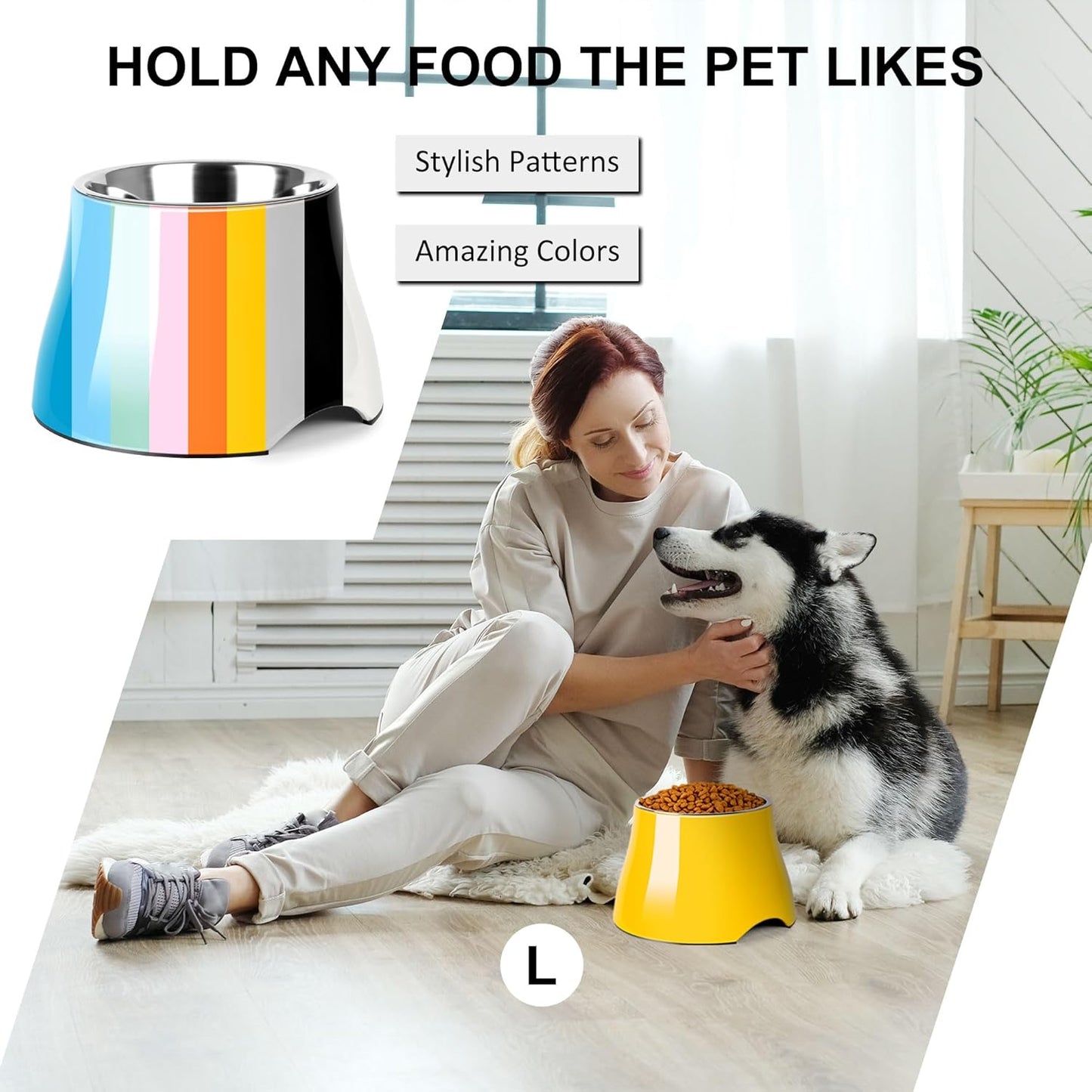 Dog Bowls,Cone Friendly Non Slip Single Dog Bowl with Stainless Steel Inner, Raised Bowls for Small Dogs Spaniel Dogs Long Ear, High Capacity, M/2 Cup Pink