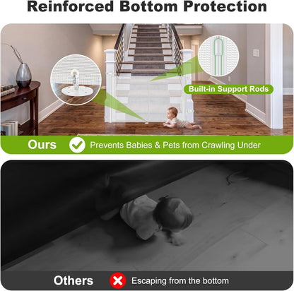 Reinforced Retractable Baby Gate for Stairs & Banister, 55" Wide Mesh Dog Gate, One-Handed Dual Lock Safety Gate for Kids & Pets, Fits Round & Square Posts (Black)