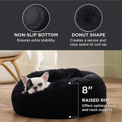 Bedsure Calming Dog Bed Medium Size Dog - Donut Washable Medium Pet Bed, 30 inches Anti-Slip Round Fluffy Plush Faux Fur Cat Bed, Fits up to 45 lbs Pets, Camel