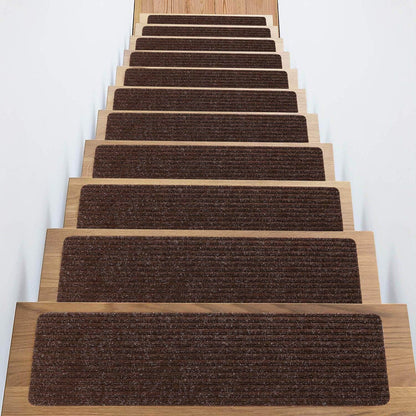 Stair Treads Non-Slip 16 Pack 8"x30" - Carpet Stair Runner for Indoor Wooden Steps with TPE Backing & Anti-Skid Surface, Reusable Adhesive Safety Rug for Kids/Elder/Pet-Friendly - Brown