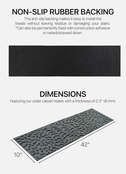 FINEHOUS Outdoor Stair Treads Non-Slip 35”x10” (6-Pack) – Carpet Treads with Rubber Backing Diamond Grey
