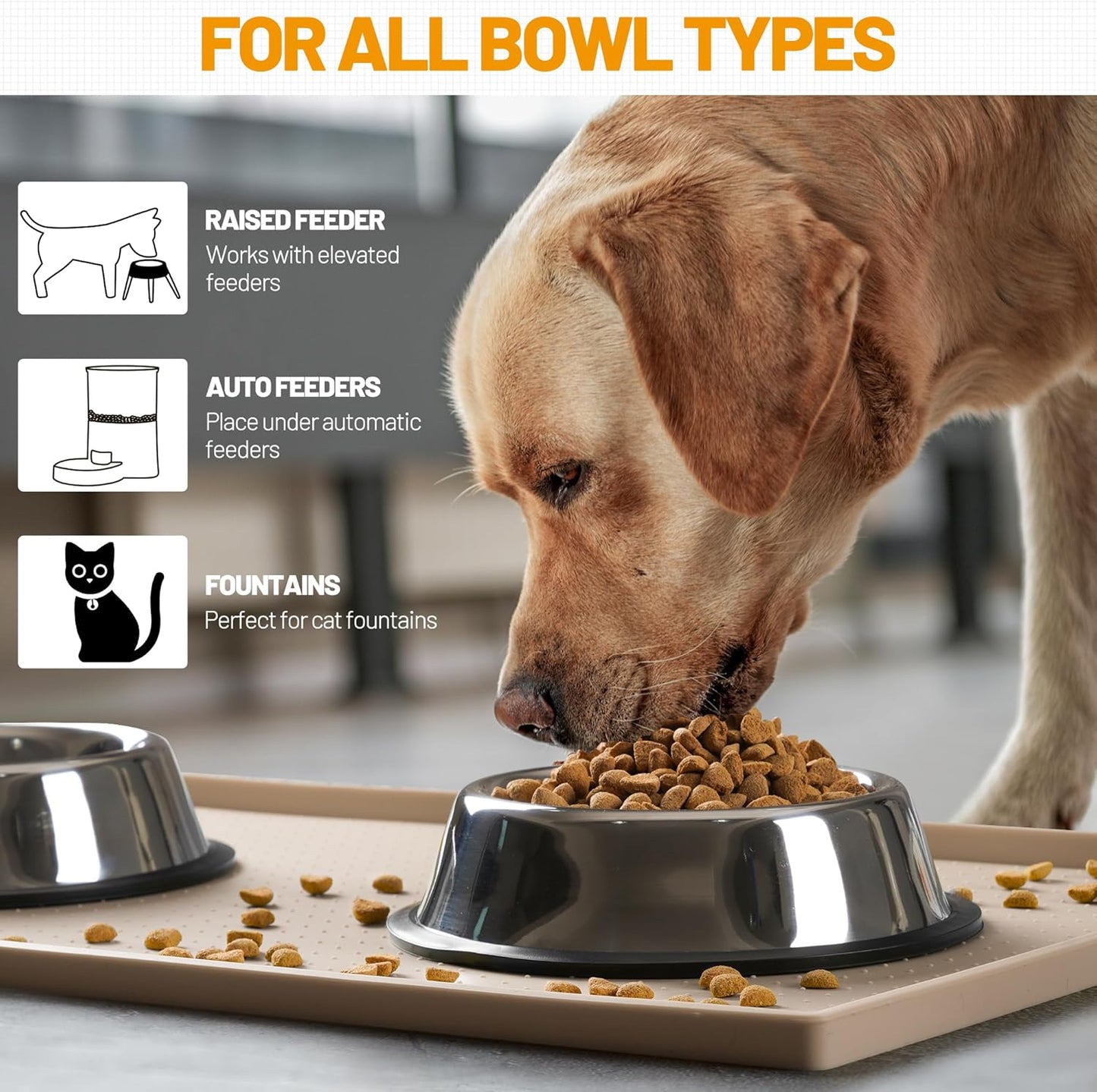 Hubulk Dog Feeding Mat,100% Waterproof Food Grade Silicone Pet Food and Water Bowl Placemat,Dishwasher, High Raised Edge to Prevent Spills,Nonslip Tray to Stop Messes on Floor (19"x12"x0.5", Grey)