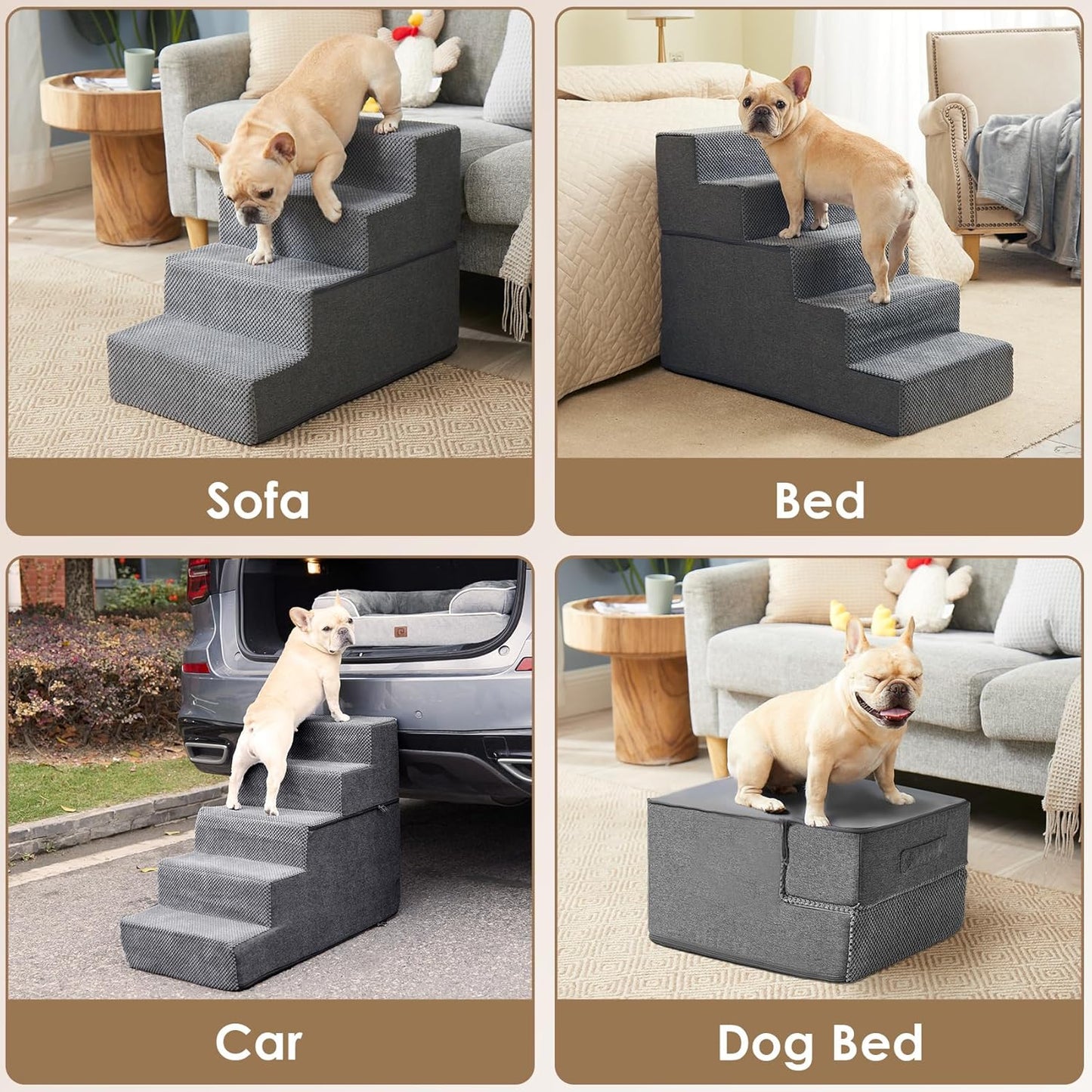 EHEYCIGA Dog Stairs for High Bed 22.5" H, 5-Step Dog Steps for Bed, Pet Steps for Small Dogs and Cats, Non-Slip Balanced Pet Ramp Indoor, Grey