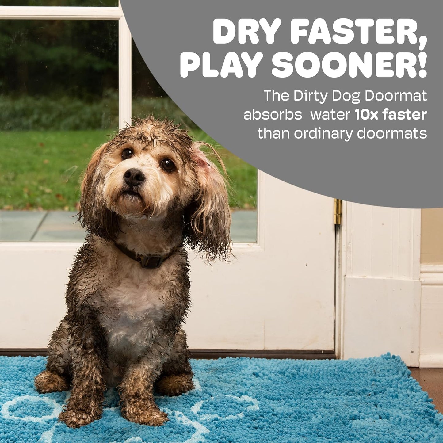 Dog Gone Smart Dirty Dog Doormat - Fast Drying Rug with Super Gripper Backing for Clean Floors - Super Absorbent and Machine Washable Mat for Muddy Paws - Grey