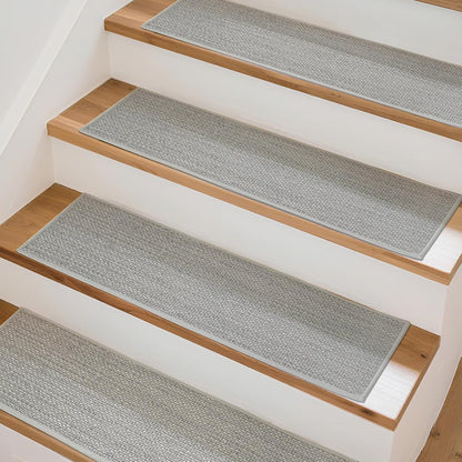 Art3d Stair Treads for Wooden Steps 15Pcs, 8" X 30" X 0.3" Non Slip Stair Runner Rugs with Reusable Adhesive for Elders Kids and Dogs, Washable Peel and Stick Stair Treads Carpet, Gray