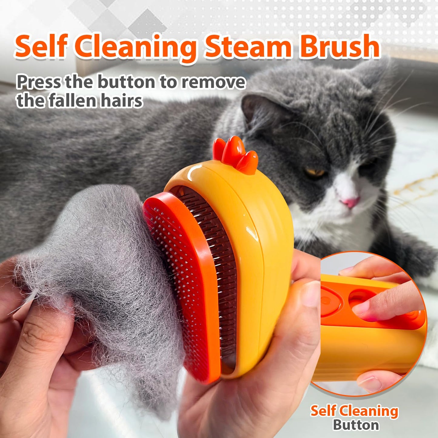Double-Sided Pet Deshedding Dematting Comb & Steam Brush with 2 Spray Levels, Extra-Wide Detangling Undercoat Rake for Long-Hair Dogs & Cats Matted Fur, Knots, Rechargeable Grooming & Massage Tool
