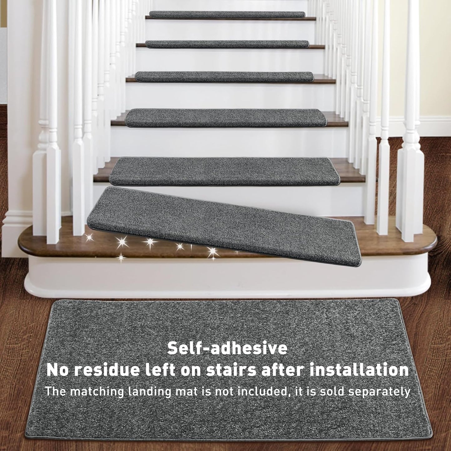 PURE ERA Bullnose Carpet Stair Treads Set Tape Free Non-Slip Indoor Stair Protectors Pet Friendly Rugs Covers Soft Skid Resistant Washable Reusable 9.5" x 30"(14 Pieces,Cream Gray)