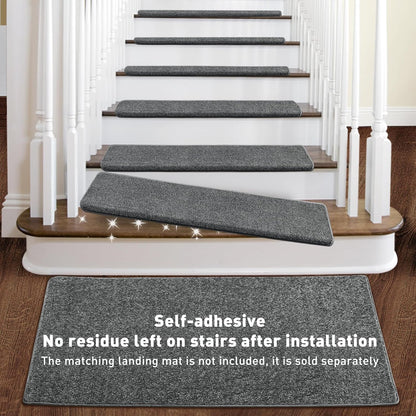 PURE ERA Bullnose Carpet Stair Treads Set Tape Free Non-Slip Indoor Stair Protectors Pet Friendly Rugs Covers Soft Skid Resistant Washable Reusable 9.5" x 30"(14 Pieces,Cream Gray)