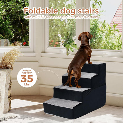 Dog Stairs for Small Dogs and Cats 14" H 3-Step Dog Steps for High Bed Couch and Sofa High-Density Foam Pet Stairs with Supporting Board Pet Steps with Non-Slip Bottom Washable Cover