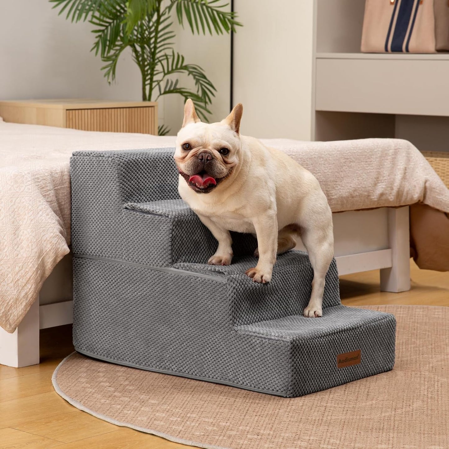 Aodisman Dog Stairs for Small Dogs, 3-Step Non-Slip Pet Stairs for Couch Sofa and Chair, Dog Bed Stairs for Puppy, Older Cat,Grey,13.6" H