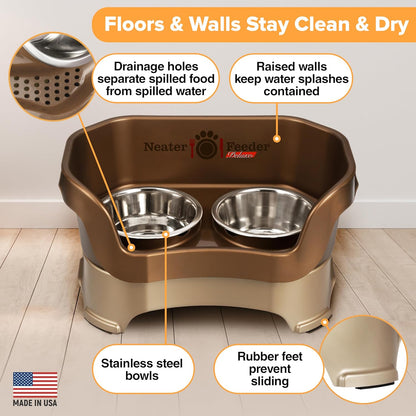 Neater Pet Brands Neater Feeder Deluxe Mess Proof Dog Bowls Elevated for Large Dogs Over 40 lbs, Made in USA, No Spill Raised Dog Food Bowl Stand Feeding Station, Food and Water Bowl Set, Black