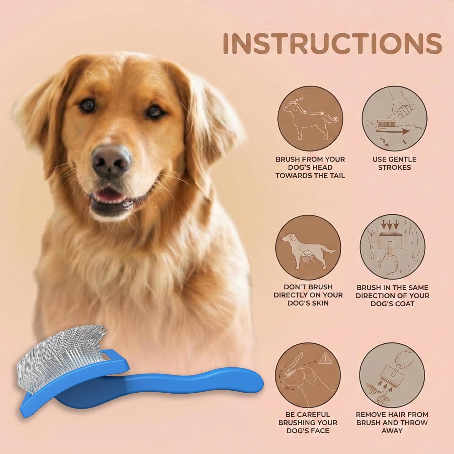 Slicker Brush for Dogs, Dog Brush for Shedding Massaging, Doodle Brush for Long Haired Dogs with Extra Long Pins to Effectively Remove Tangles, Knots and Mats (LARGE) (Blue, Large)