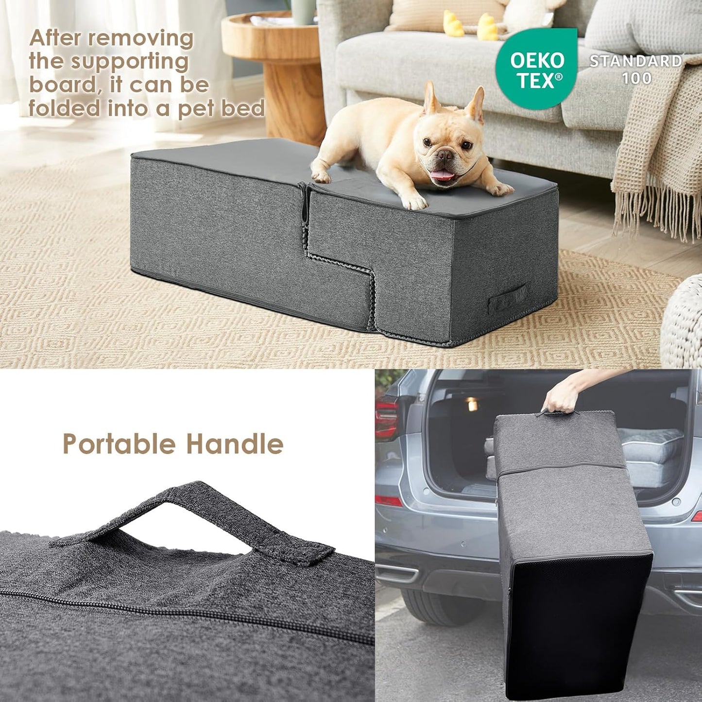 EHEYCIGA Dog Stairs for High Bed 22.5" H, 5-Step Dog Steps for Bed, Pet Steps for Small Dogs and Cats, Non-Slip Balanced Pet Ramp Indoor, Grey