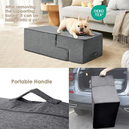 EHEYCIGA Dog Stairs for High Bed 22.5" H, 5-Step Dog Steps for Bed, Pet Steps for Small Dogs and Cats, Non-Slip Balanced Pet Ramp Indoor, Grey