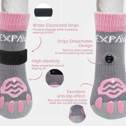 EXPAWLORER 6Pcs Anti-Slip Dog Socks to Prevent Licking Paws,Dog Shoes for Hot Pavement,Dog Booties Traction Control on Hardwood Floor,Boots & Paw Protectors, for Puppy Small Medium Large Senior Dogs