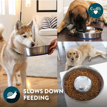 OurPet's DuraPet Slow Feed Premium Stainless Steel Dog Bowl, Silver (2040010301)