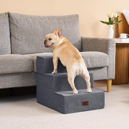 EHEYCIGA Dog Stairs for High Bed 22.5" H, 5-Step Dog Steps for Bed, Pet Steps for Small Dogs and Cats, Non-Slip Balanced Pet Ramp Indoor, Grey