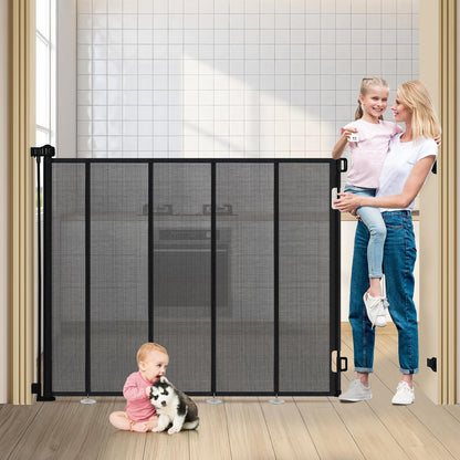 47" Extra Tall Retractable Baby Gates, Extends to 71" Wide, ExtraTall Retractable Safety Gate with Reinforced Strips, Retractable Tall Dog Gates for Doorways Mesh Baby Pet Gates Indoor, Grey