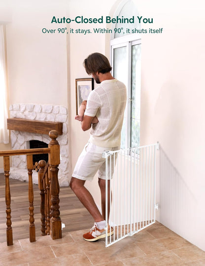 Babelio Baby Gate for Stairs, Kitchen & Doorways, 26-43" W 28" H No Bottom Bar| Easy Installation| One-Handed Operation| Auto-Close| Hardware Mount (Drill Needed) Safety Dog/Pet Gate Indoor (White)