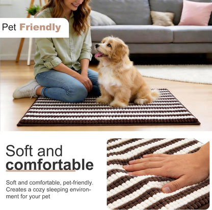 pobopobo Dog Door Mat for Muddy Paws - Absorbent & Washable Chenille Rug, Non-Slip Dirt Trapper for Indoor Outdoor Entryway, Quick Dry Pet Mat for Muddy Dogs (Striped Gray-Blue&White, 24" x 16")