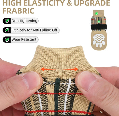 PUPTECK Anti Slip Dog Socks with Double Grippers for Hardwood Floors, Shoes for Hot/Cold Pavement, Boots & Paws Protectors to Prevent Licking, Traction Booties for Senior Small Large Dogs