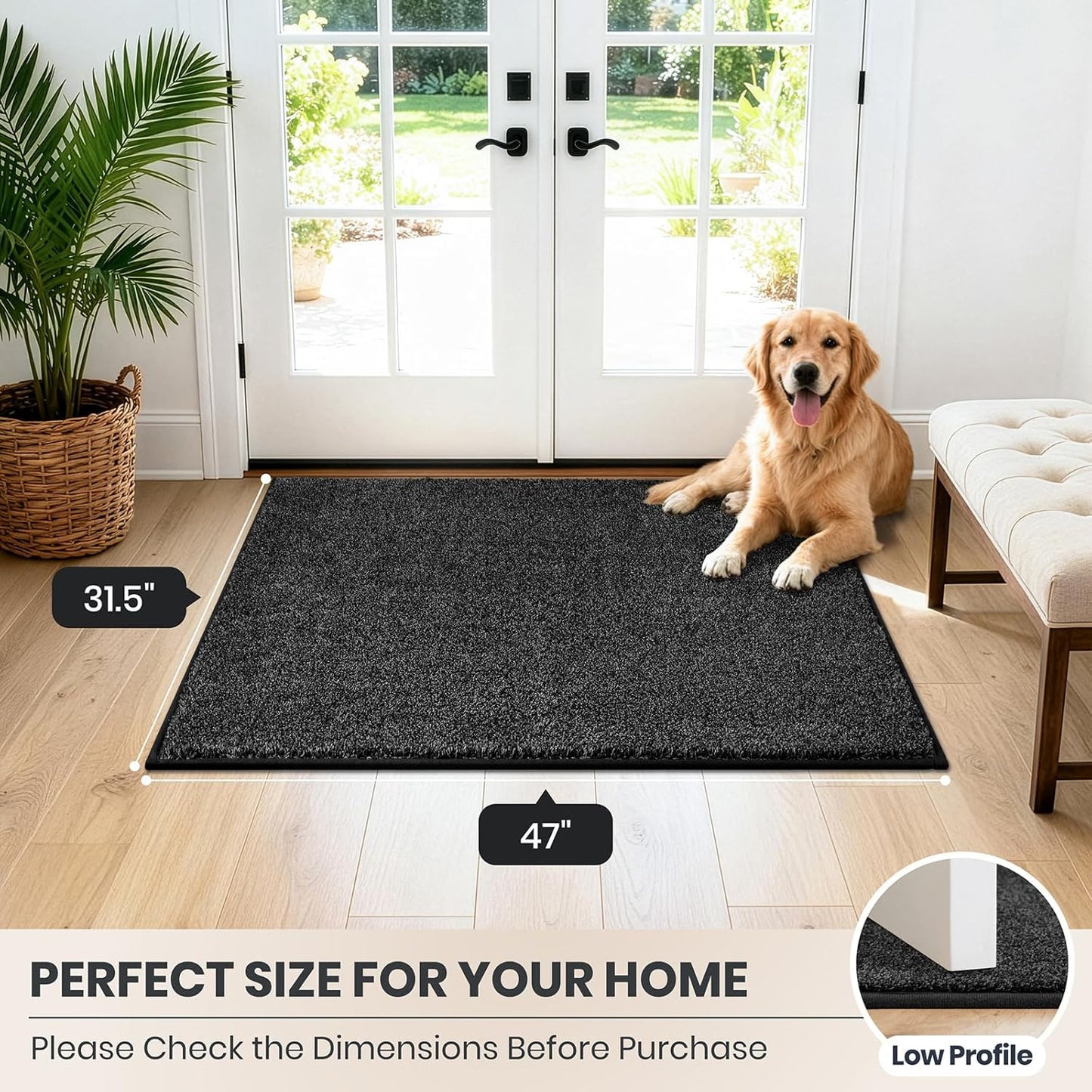 PURRUGS Dirt Trapping Door Mat 20" x 31.5", Non-Slip Machine Washable Entryway Rug, Dog Doormat, Indoor Front Door Mat, Super Absorbent Entry Rug for Muddy Shoes & Paws, Bluish Grey-Black