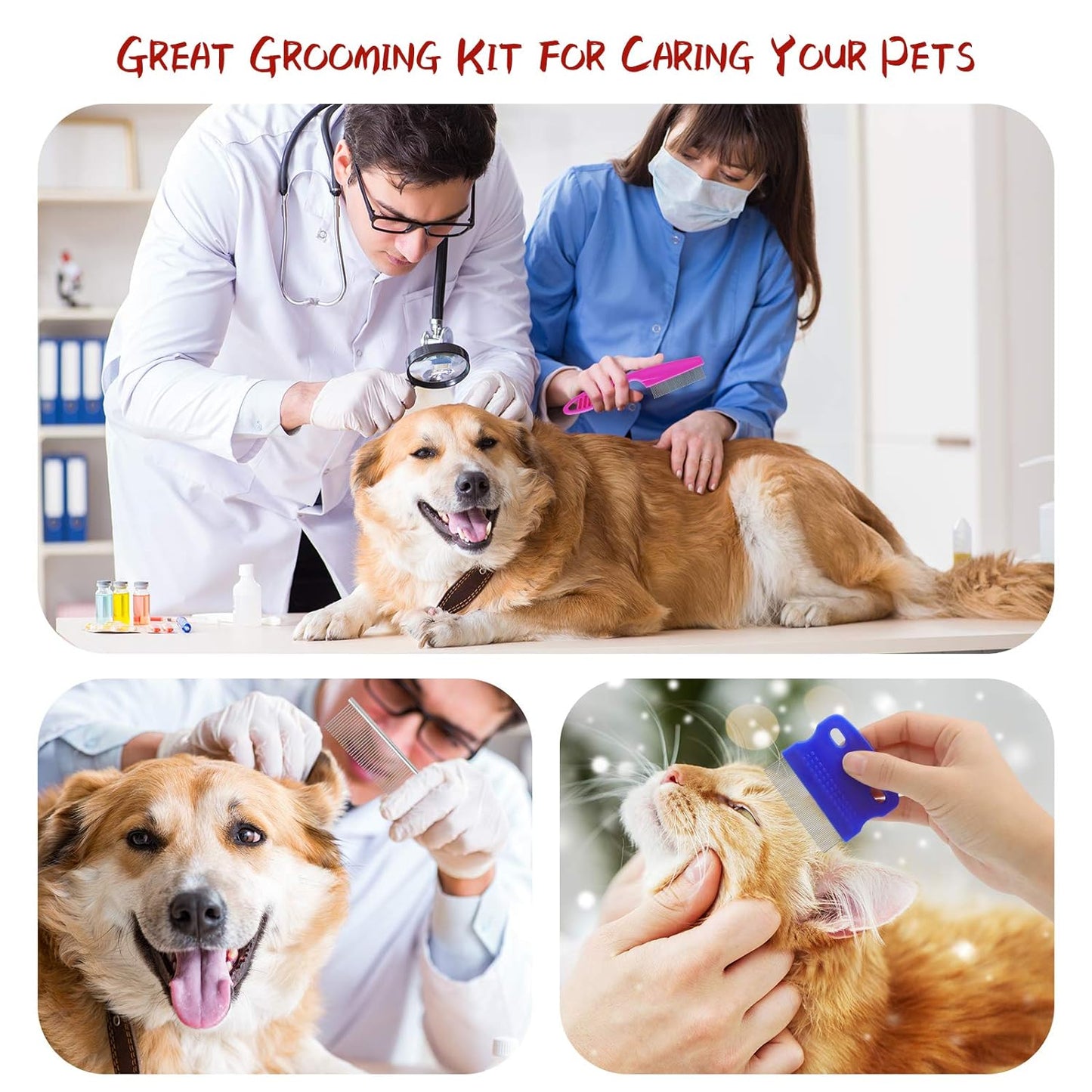 GUBCUB Pets Grooming Comb Kit for Small Dogs Puppies For Tear Stain Remover, 2-in-1 with Round Teeth to Remove Knots Crust Mucus