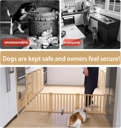 Wooden Freestanding Dog Gates,23" H Foldable Wood Pet Gate Indoor, No-Painted Puppy Gate for Doorways, Stairs, 23" Height-2 Panels