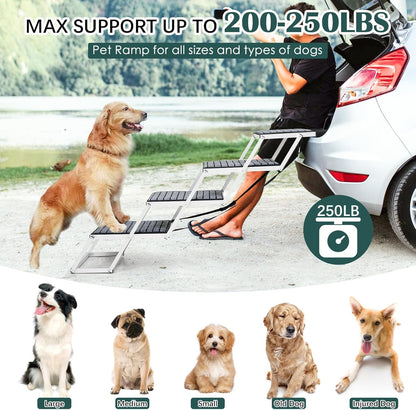 Dog Stairs for Large Dogs,Dog Stairs for Cars,Foldable Dog Ramp Pet Steps Light Weight Aluminum,Extra Wide Dog Stair for Large Dogs,High Beds, Trucks, Supports up to 200 lbs (Extra Wide-4 Steps)