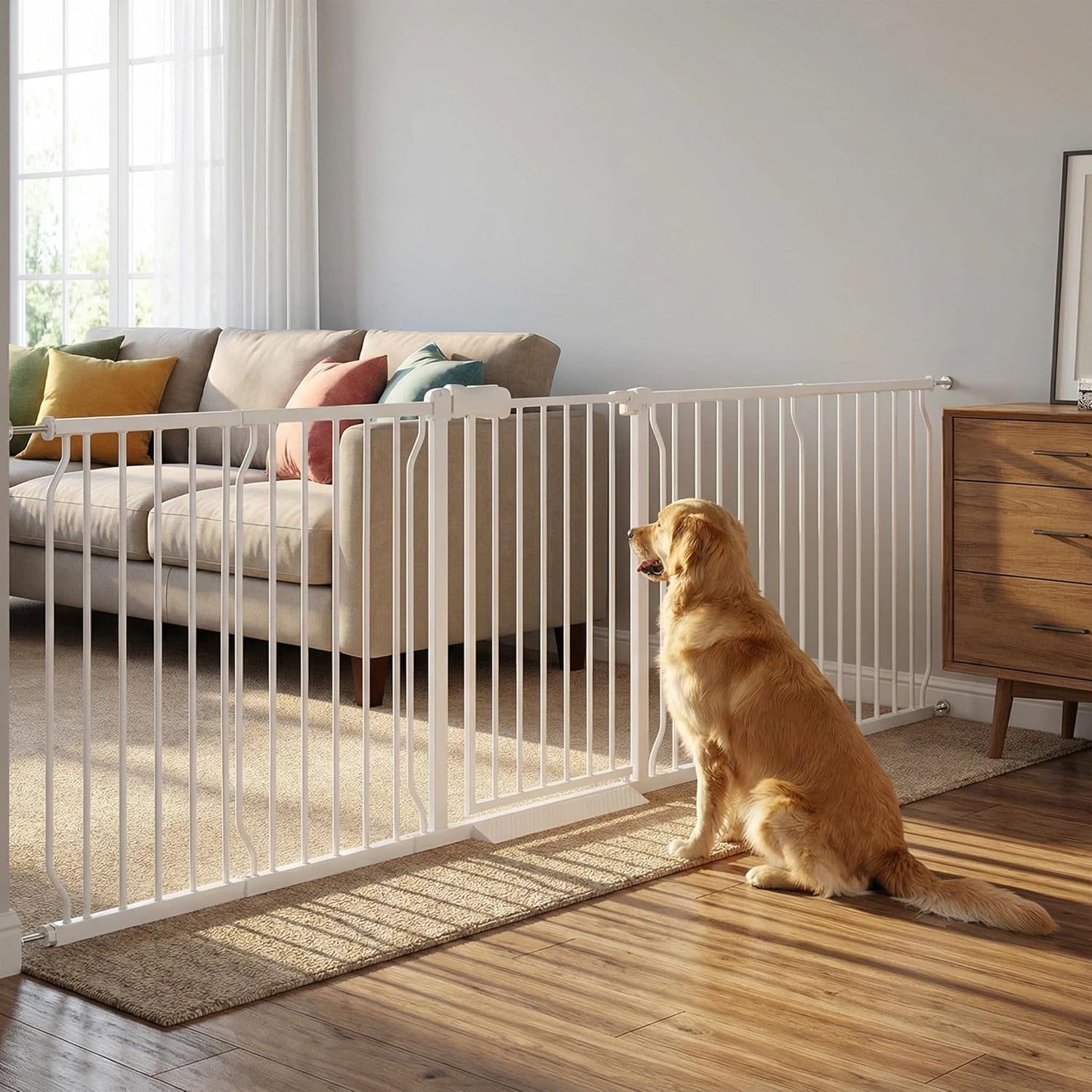 Extra Wide 76.4-81 Inch Large Baby Gates for Stairs, Doorways - No Drilling, Pressure Mounted Pet Gates for Kids & Dogs