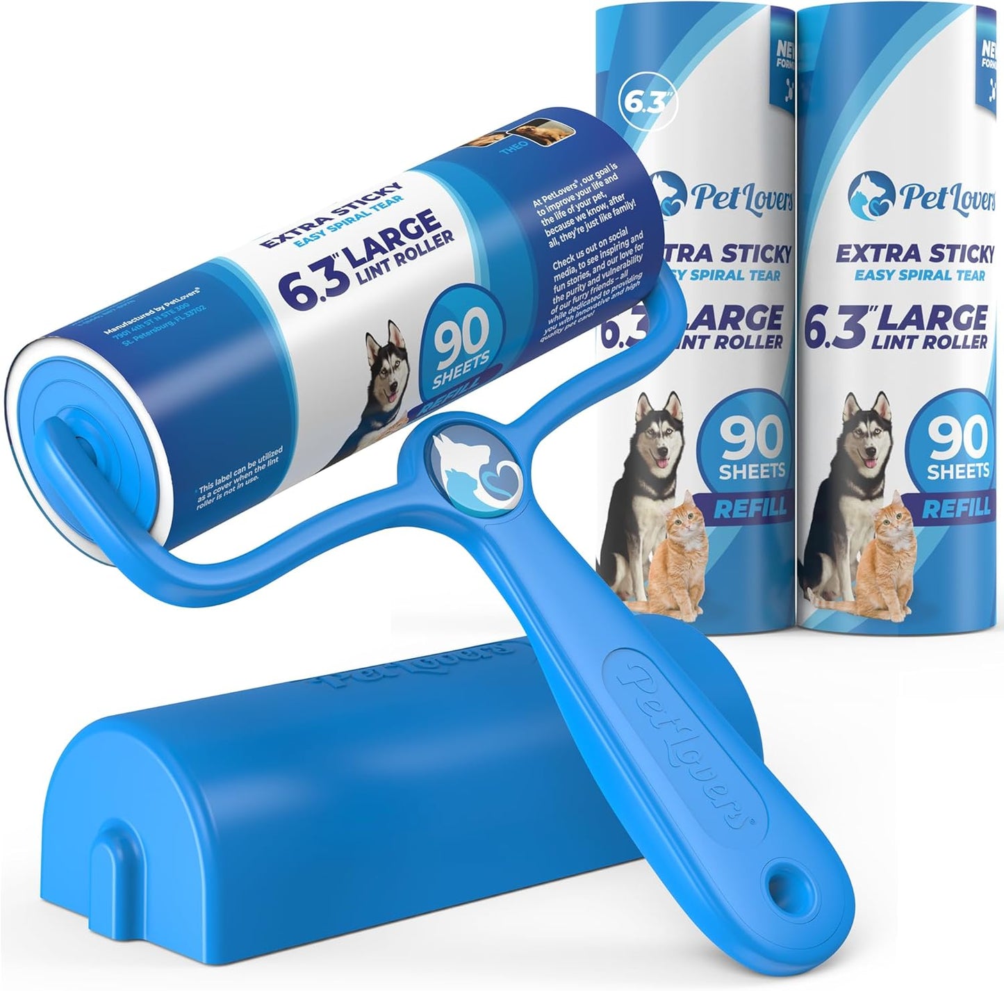 PetLovers Extra Sticky Lint Roller Single Unit 90 Sheets for Pet Hair Removal, Dog and Cat Lint Remover (1 Pack)