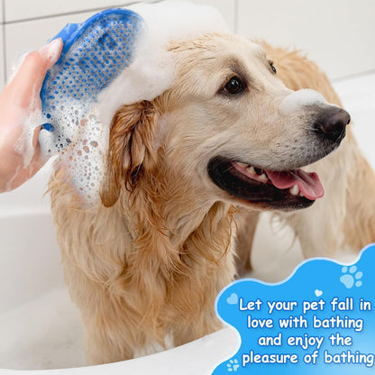 High-Density Silicone Pet Grooming Gloves with Enhanced Five Finger Design for Bathing, Massaging Dogs and Cats (Blue)