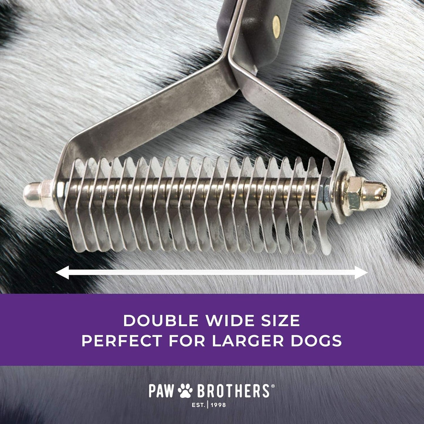 RYAN'S PET SUPPLIES Paw Brothers 13-Blade Coarse Double Wide Dematting Undercoat Rake for Dogs and Cats, Professional Grade, Dog Shedding Brush, Stainless Steel Blades, Rounded Gentle Teeth