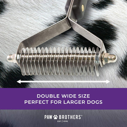 RYAN'S PET SUPPLIES Paw Brothers 13-Blade Coarse Double Wide Dematting Undercoat Rake for Dogs and Cats, Professional Grade, Dog Shedding Brush, Stainless Steel Blades, Rounded Gentle Teeth