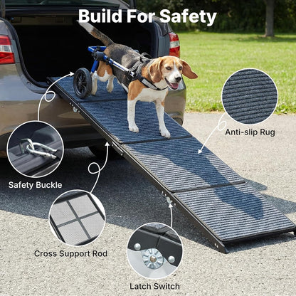 Veehoo Dog Ramp for Car Truck SUV 71" Long 20" Extra Wide, Foldable Dog Ramp with Non Slip Rug Surface for Large Dogs, Portable Folding Outdoor Pet Stairs for Dogs to Get in Car, Support up to 220lbs