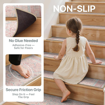 sarben Non Slip Stair Treads for Wooden Steps 15PCS - 8"x30" Indoor Safety Carpet, Edging Mats with TPE Adhesive Backing, Pet and Elderly Friendly Stair Rugs (Taupe) - Colors A