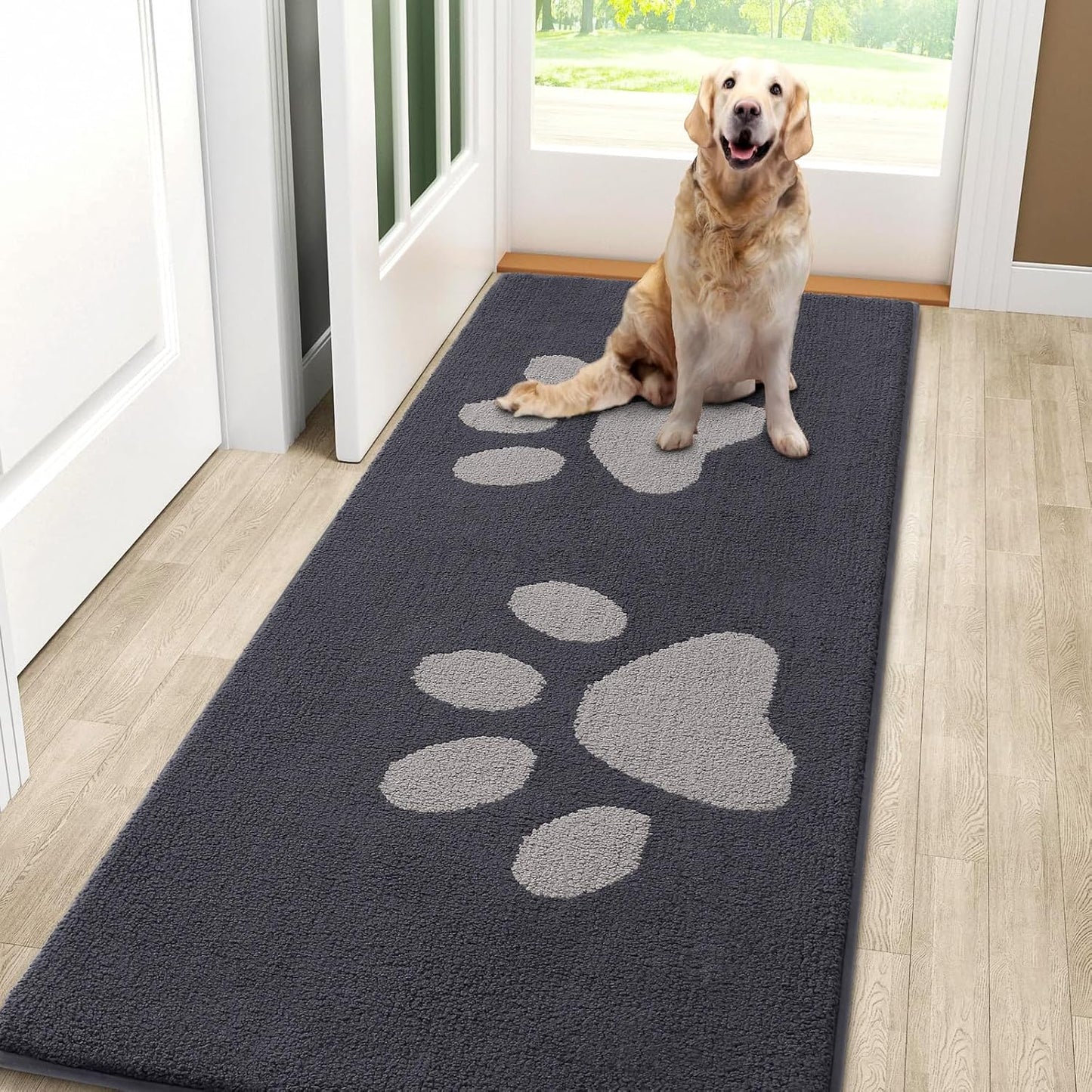 Smiry Dog Door Mat for Muddy Paws, Absorbs Moisture and Dirt, Low-Profile Entryway Mat with Non-Slip Backing, Entry Indoor Outdoor Doormat for Inside Floor (30x20 Inches, Grey, Striped)