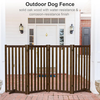 36" Height Extra Tall Freestanding Pet Gate, Solid Wood Folding Safety Fence Wooden Dog Gate with 2 PCs Support Feet Ideal for Stairs, Doorways, Halls, Kitchens, Heavy Duty Gates, 3 Panels, Oak