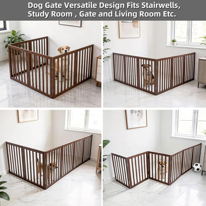 Dog Gate Indoor, Freestanding Dog Fence for The House, Doorways, Hallways,or Stairs,Pet Gate Foldable Wooden,Expandable 24" Height 3 Panels,White