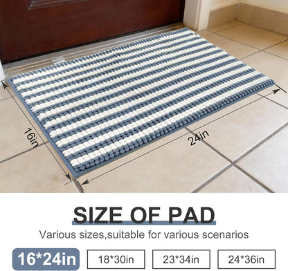 pobopobo Dog Door Mat for Muddy Paws - Absorbent & Washable Chenille Rug, Non-Slip Dirt Trapper for Indoor Outdoor Entryway, Quick Dry Pet Mat for Muddy Dogs (Striped Gray-Blue&White, 24" x 16")