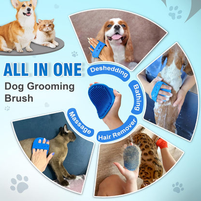 High-Density Silicone Pet Grooming Gloves with Enhanced Five Finger Design for Bathing, Massaging Dogs and Cats (Blue)