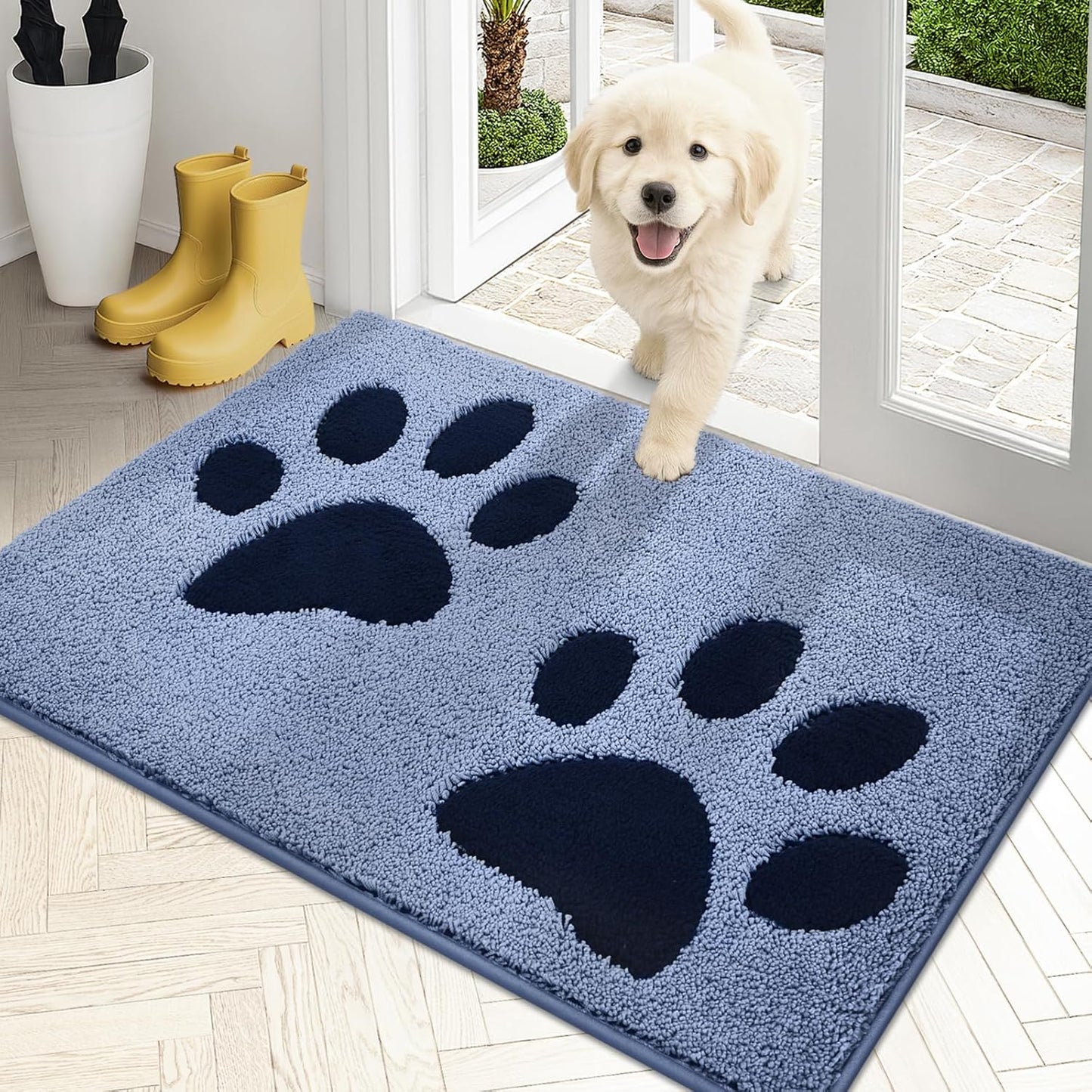 PURRUGS Dirt Trapping Door Mat 20" x 31.5", Non-Skid/Slip Machine Washable Microfiber Entryway Rug, Dog Doormat, Super Absorbent Welcome Mat for Muddy Wet Shoes and Paws, Grey