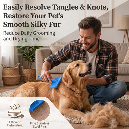 Slicker Brush for Dogs, Large Dog Grooming Brush for Doodles Goldendoodles Poodles Labradoodle Bernedoodles, Long Combs to Wavy & Curly Hair - Wooden Handle 3 Pcs - Nature