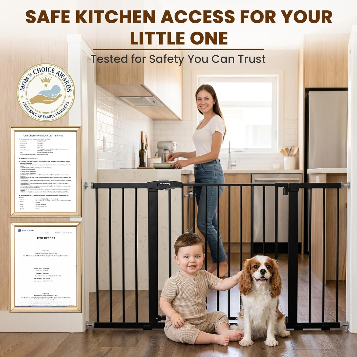 Mumeasy 36" High Extra Tall Dog Gate, 29.6"-40.5" Wide Pressure Mounted Tall Baby Gate for Dog, Auto Close Pet Gate with Door for Stairs,Doorways,House,Black