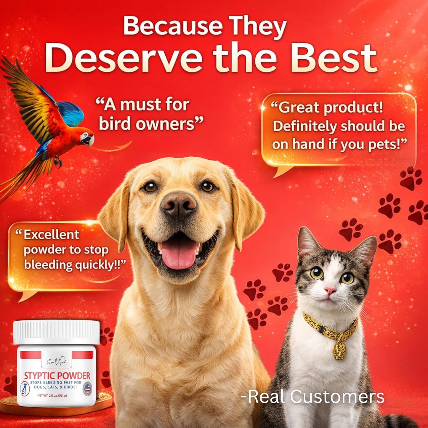 Styptic Powder for Dogs, Cats, and Birds (2 oz) by Evo Dyne | Fast-Acting Blood Stop for Pets | Quick Stop Bleeding Powder for Dog Nail Clipping, Grooming, Cuts and More (1-Pack)