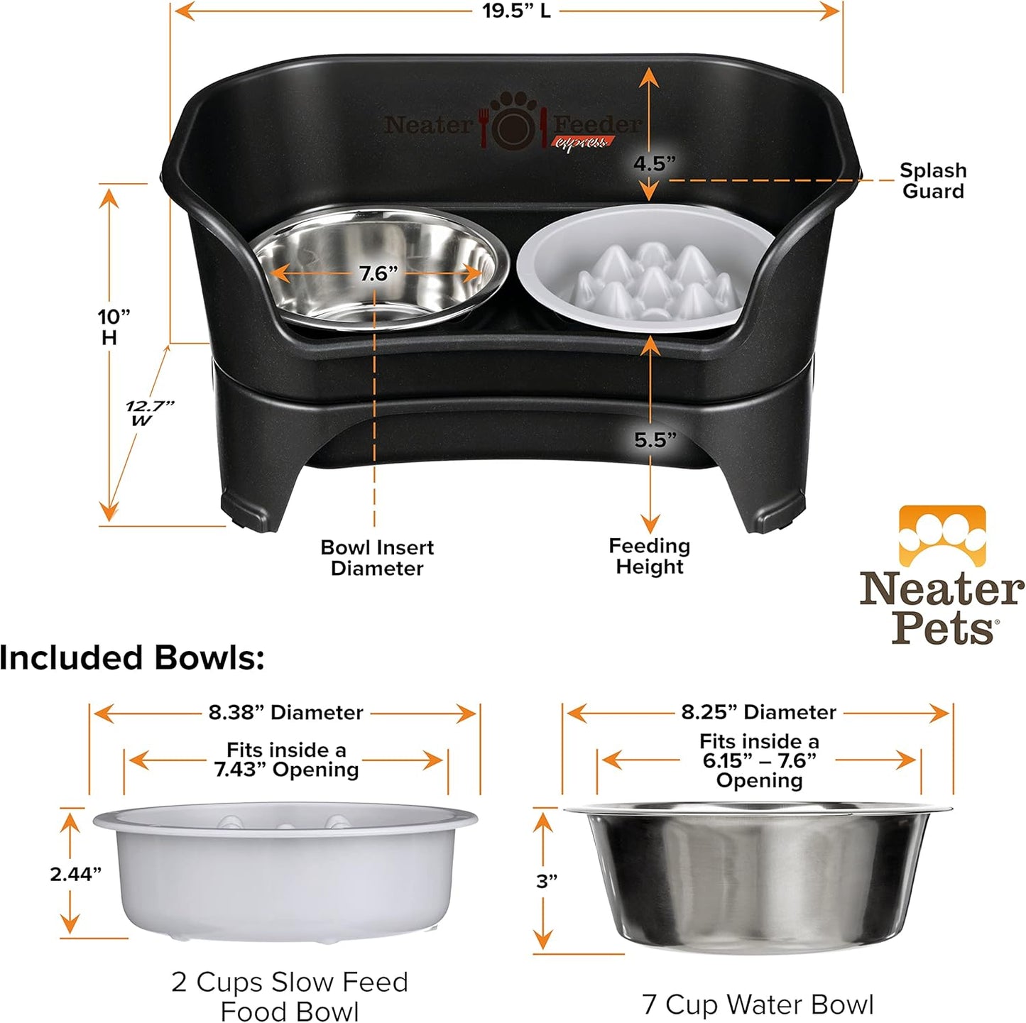 Neater Feeder Express Mess Proof Dog Bowls Elevated for Small Breeds under 15 Lb, Made in USA, No Spill Raised Dog Food Bowl Stand, Stainless Steel Food and Water Bowl Set, Feeding Station, Cappuccino
