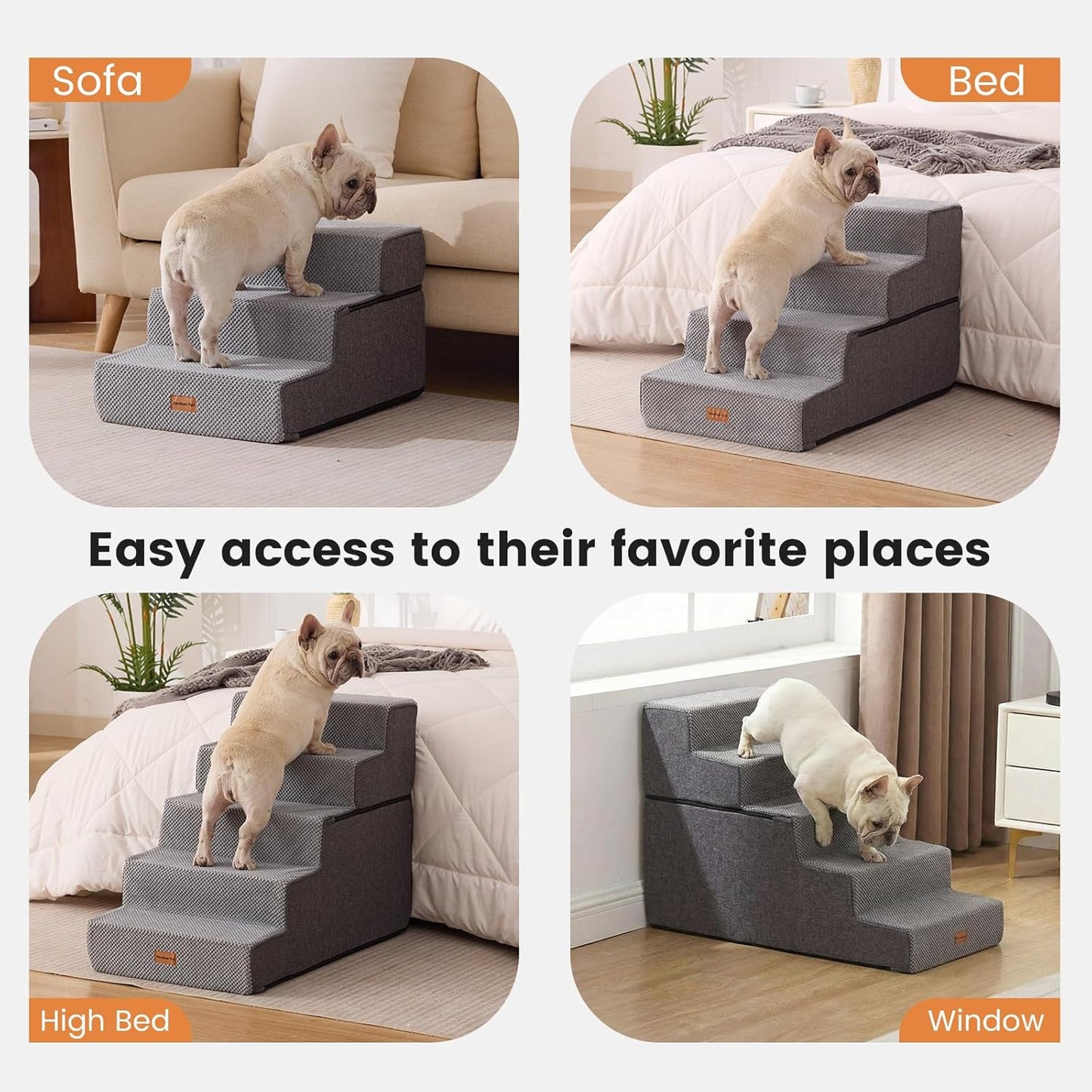 Gardner Pet Dog Stairs for Small Dogs 18.5" H, 4-Step Extra Wide Dog Steps for Bed, Pet Stairs for Bed and Couch with Durable Non-Slip Waterproof Fabric Cover and Soft Foam, Navy