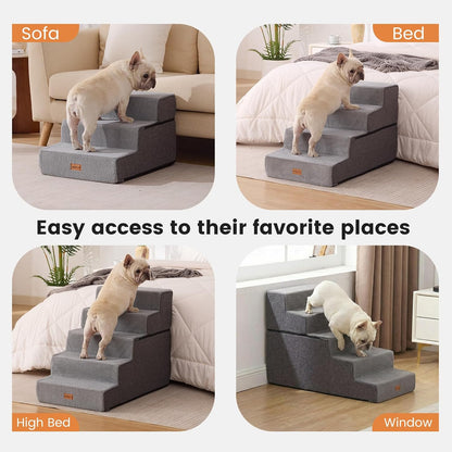 Gardner Pet Dog Stairs for Small Dogs 18.5" H, 4-Step Extra Wide Dog Steps for Bed, Pet Stairs for Bed and Couch with Durable Non-Slip Waterproof Fabric Cover and Soft Foam, Navy